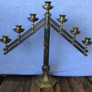 Antique Large Brass Church Adjustable 7 Candle Candelabra 20” Tall